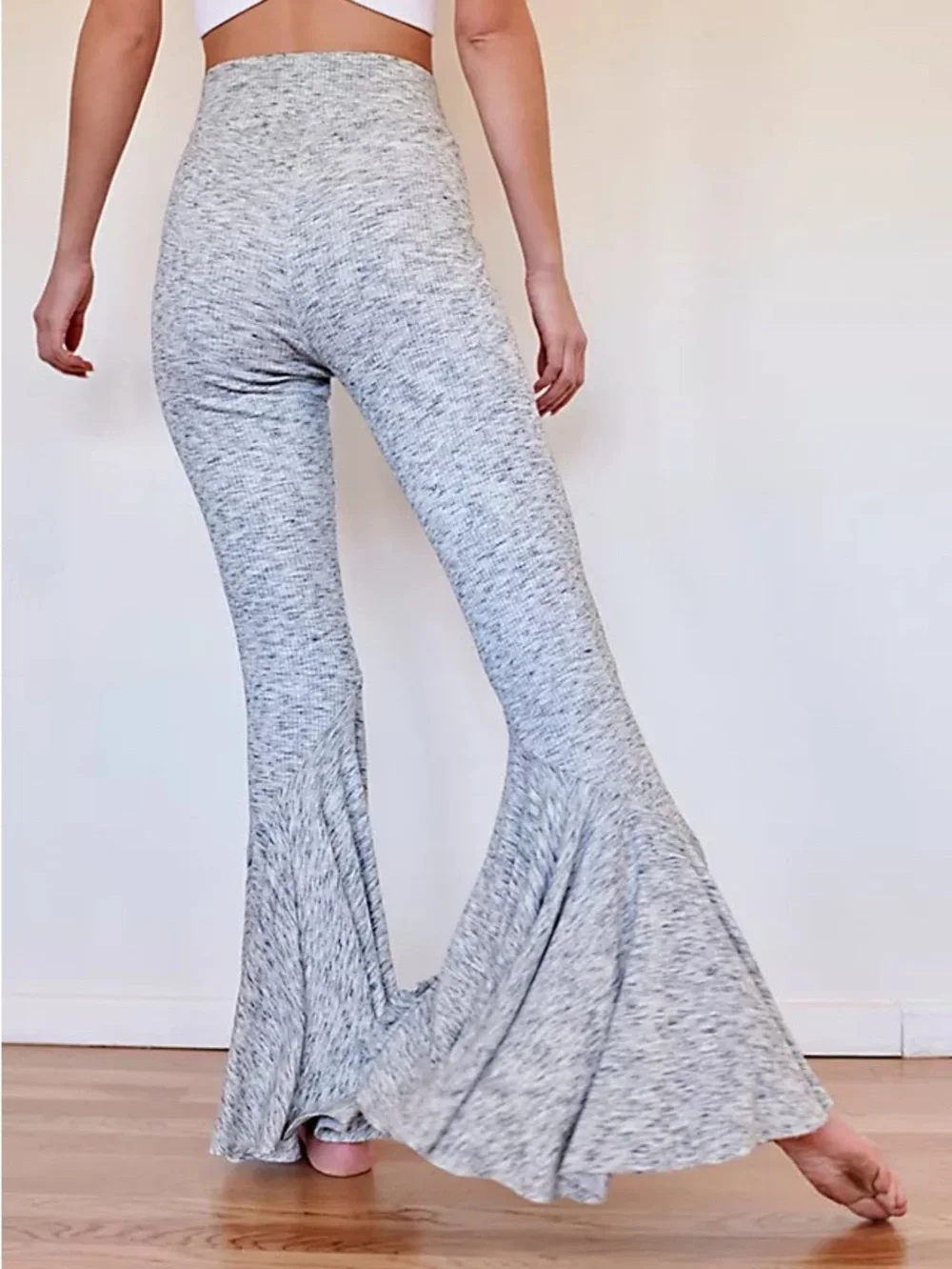 Free People Heather Gray Ruffle Flare Pants